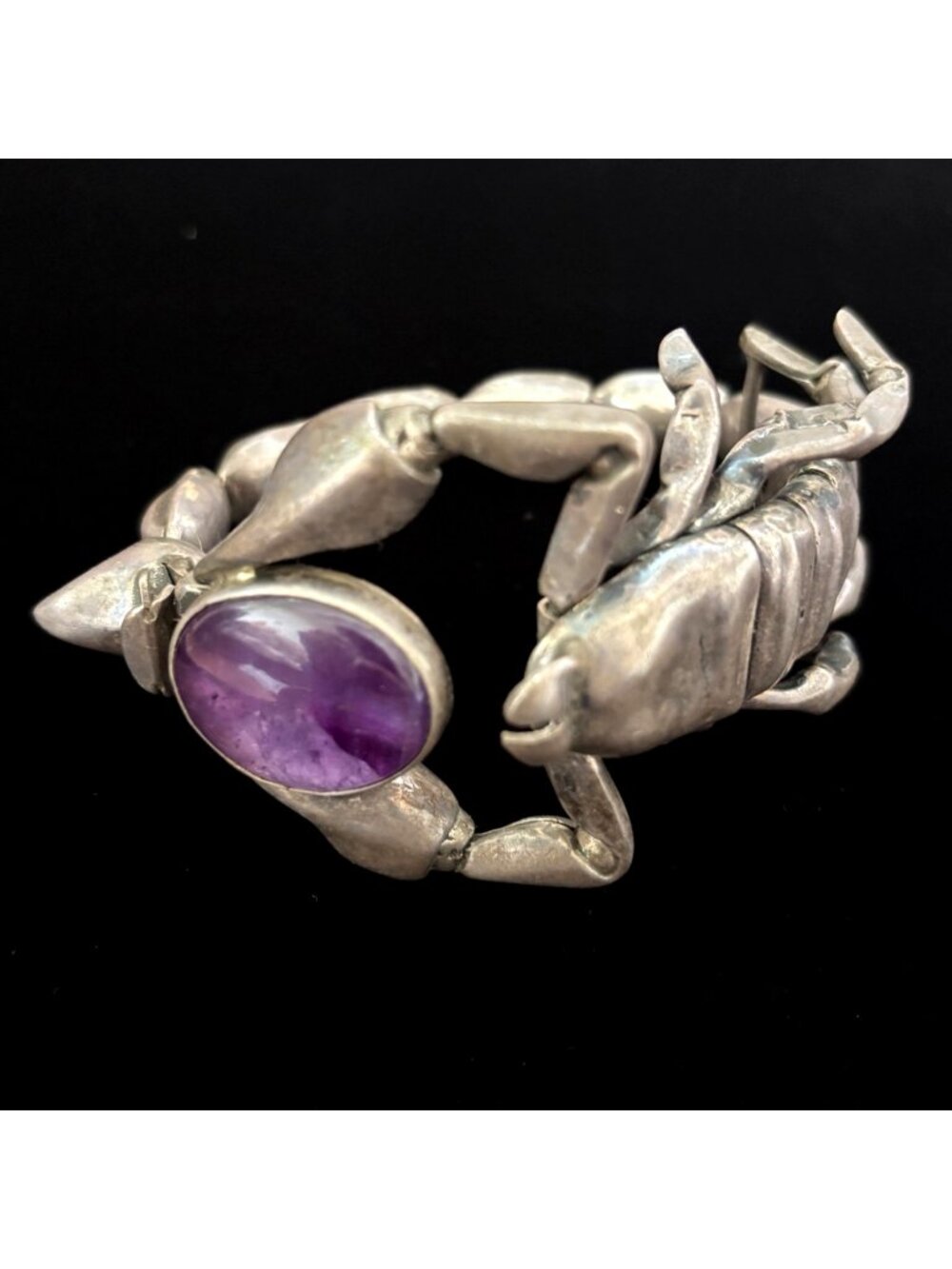 Amethyst Bracelet Massive Vintage Taxco Sterling Silver Articulated Scorpion